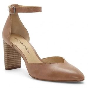 Lucky Brand Mariannah Pumps Latte Brown Ankle Strap Block Heel 8.5 NWOB